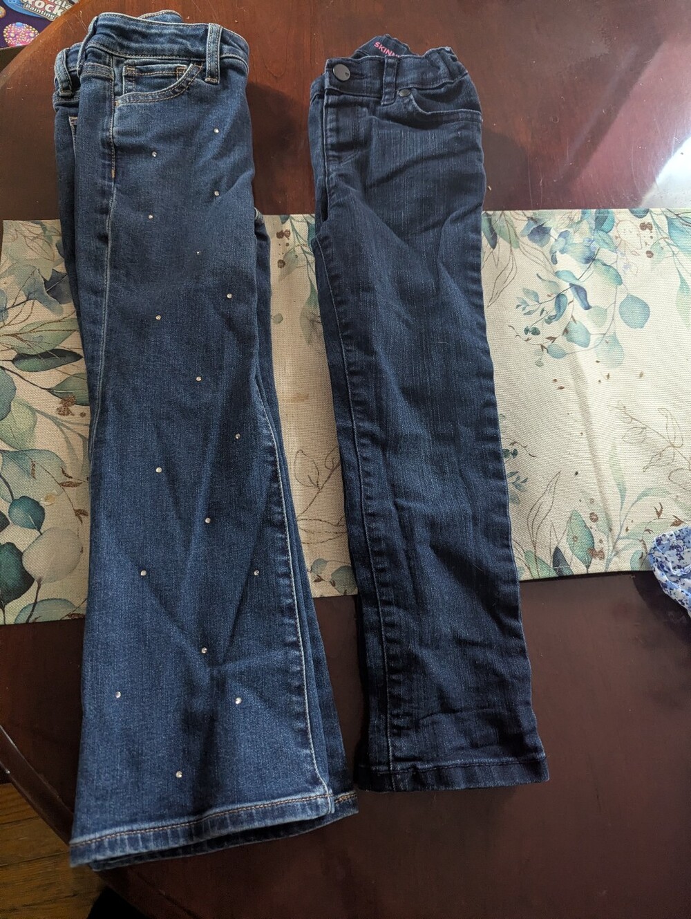 Girls Dark Blue Denim Jeans with Rhinestone Accents & Top Lot Sz 5